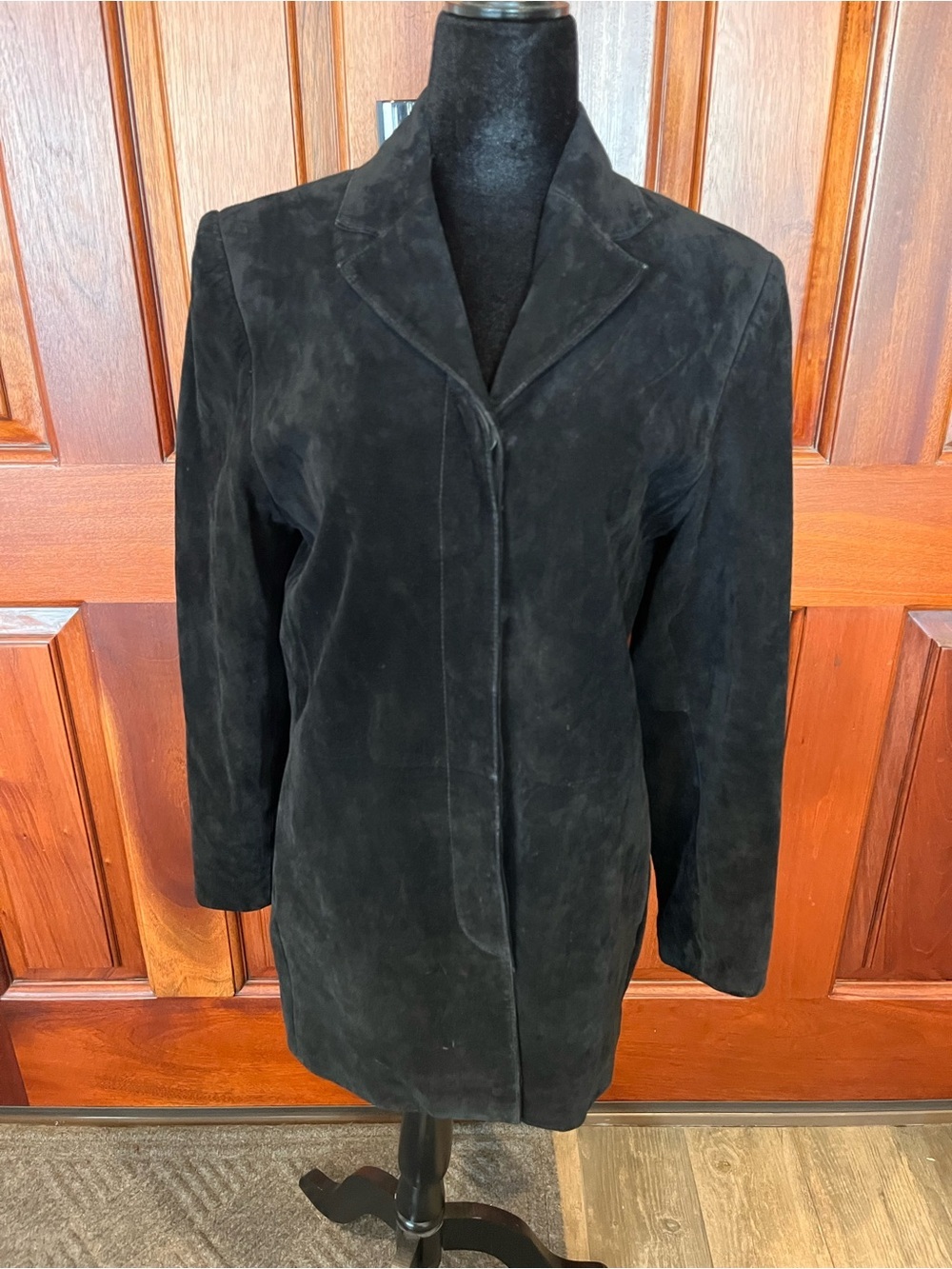 Lord & Taylor Petites Black Suede Leather Blazer Jacket Womens PS Longer VTG